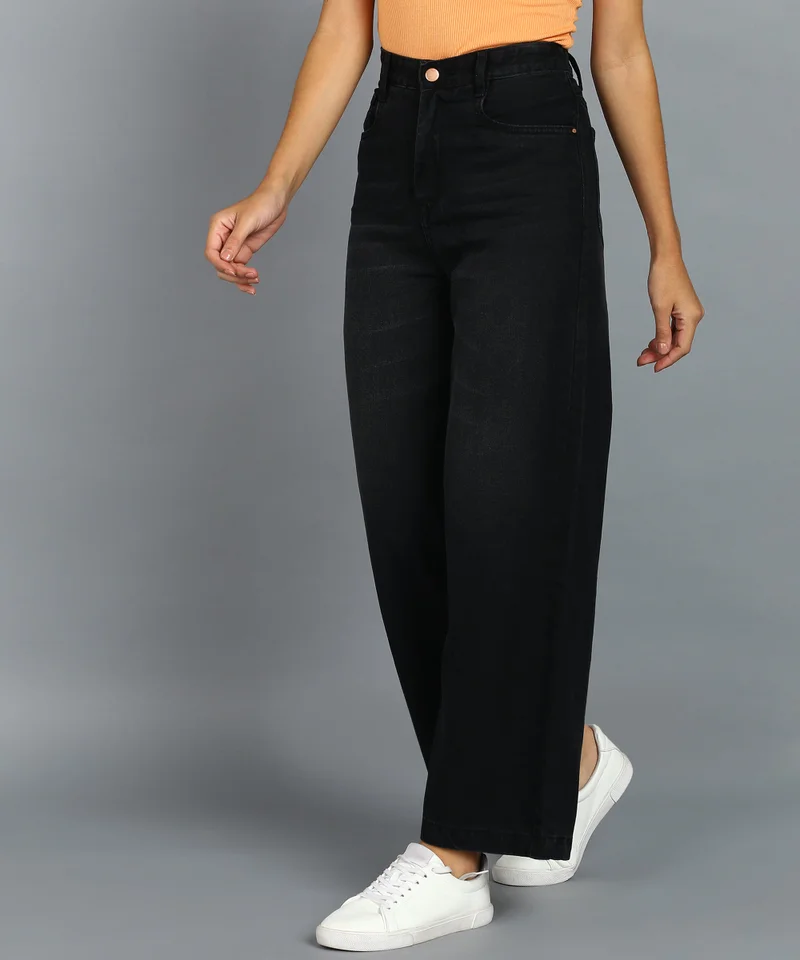 Urbano Fashion  Urbano Fashion Women's Dark Grey Regular Fit Wide Leg Washed Jeans for Women | Best Price UAE